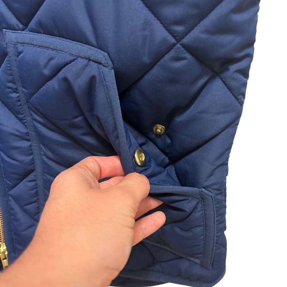 EUC J.Crew Blue Puffer Vest Size Small Quiet Luxury Minimalist Gorpcore - Picture 3 of 8